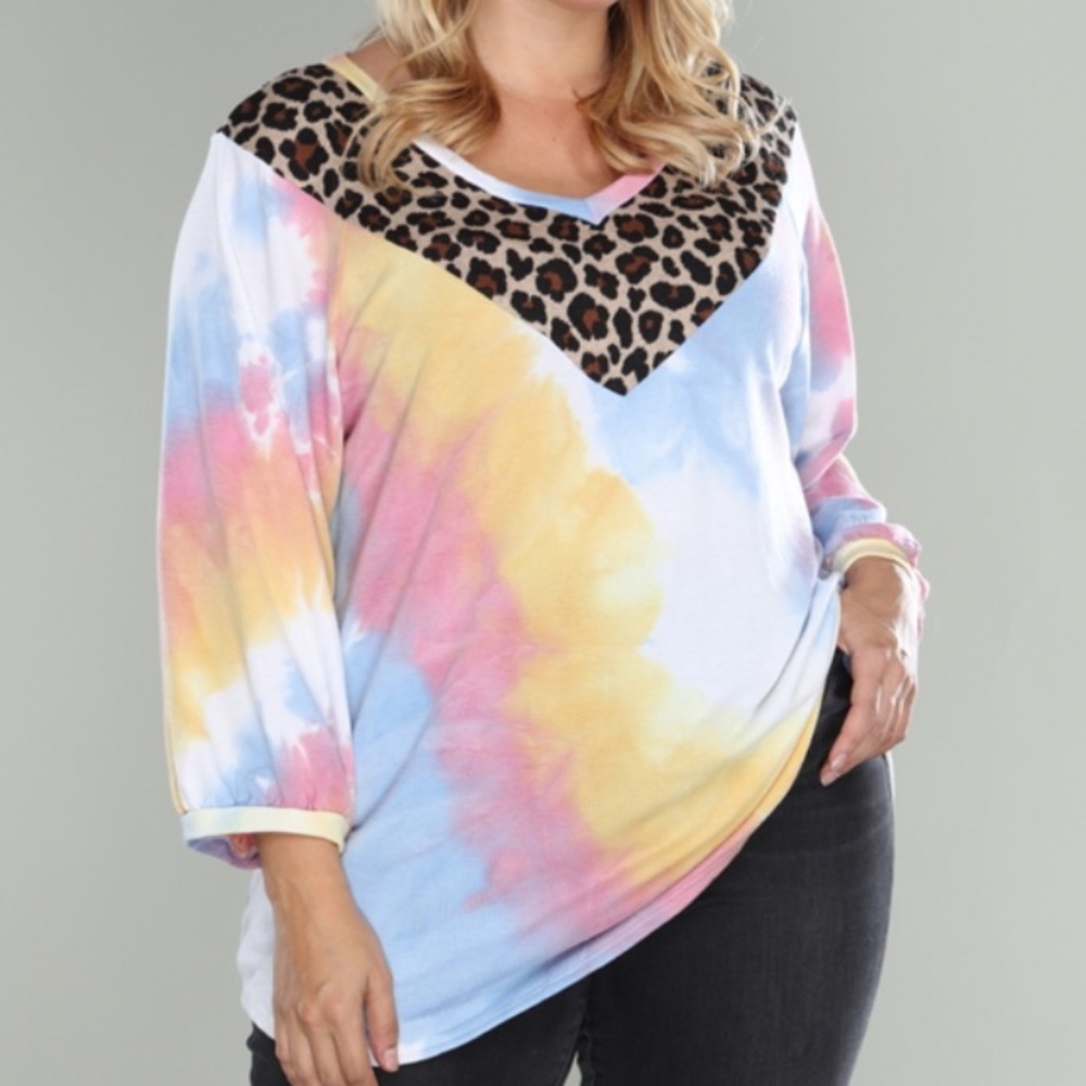 (3X) Plus Size Tie Dye Pastel Rainbow Sweater